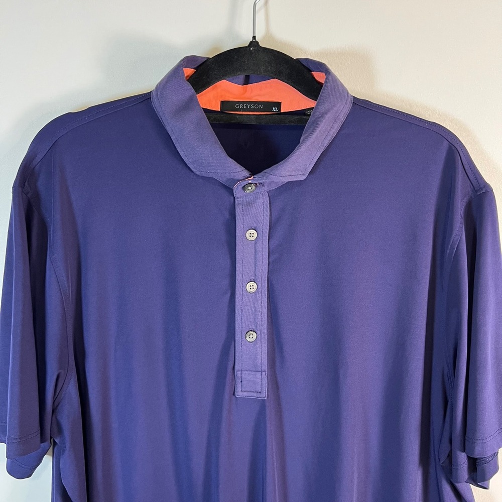 Greyson Men XL Purple Short Sleeve Golf Polo Shirt Wolf Logo Stretch Performance - Picture 2 of 9